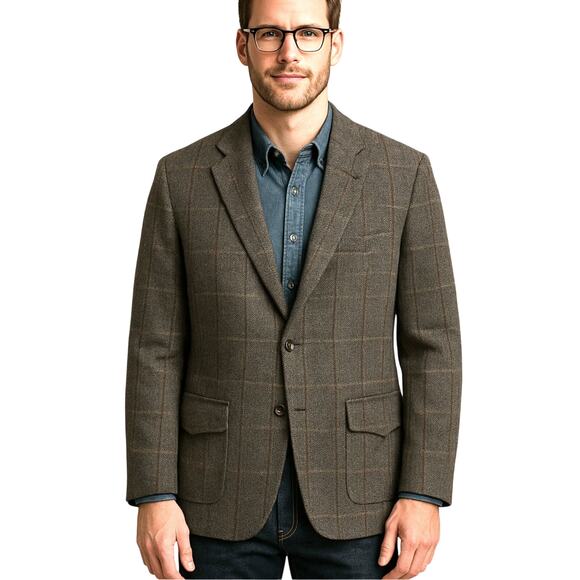 Levis 40L Vintage 70s Western Tweed Blazer 2 Button Herringbone Jacket Gray - Picture 1 of 9